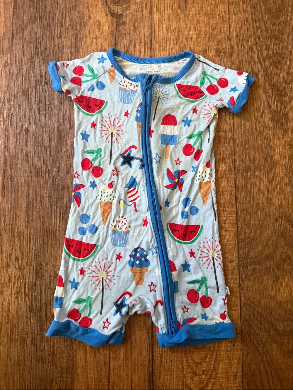 Little Sleepies White One-Piece Romper with Red, Blue, Green Accents